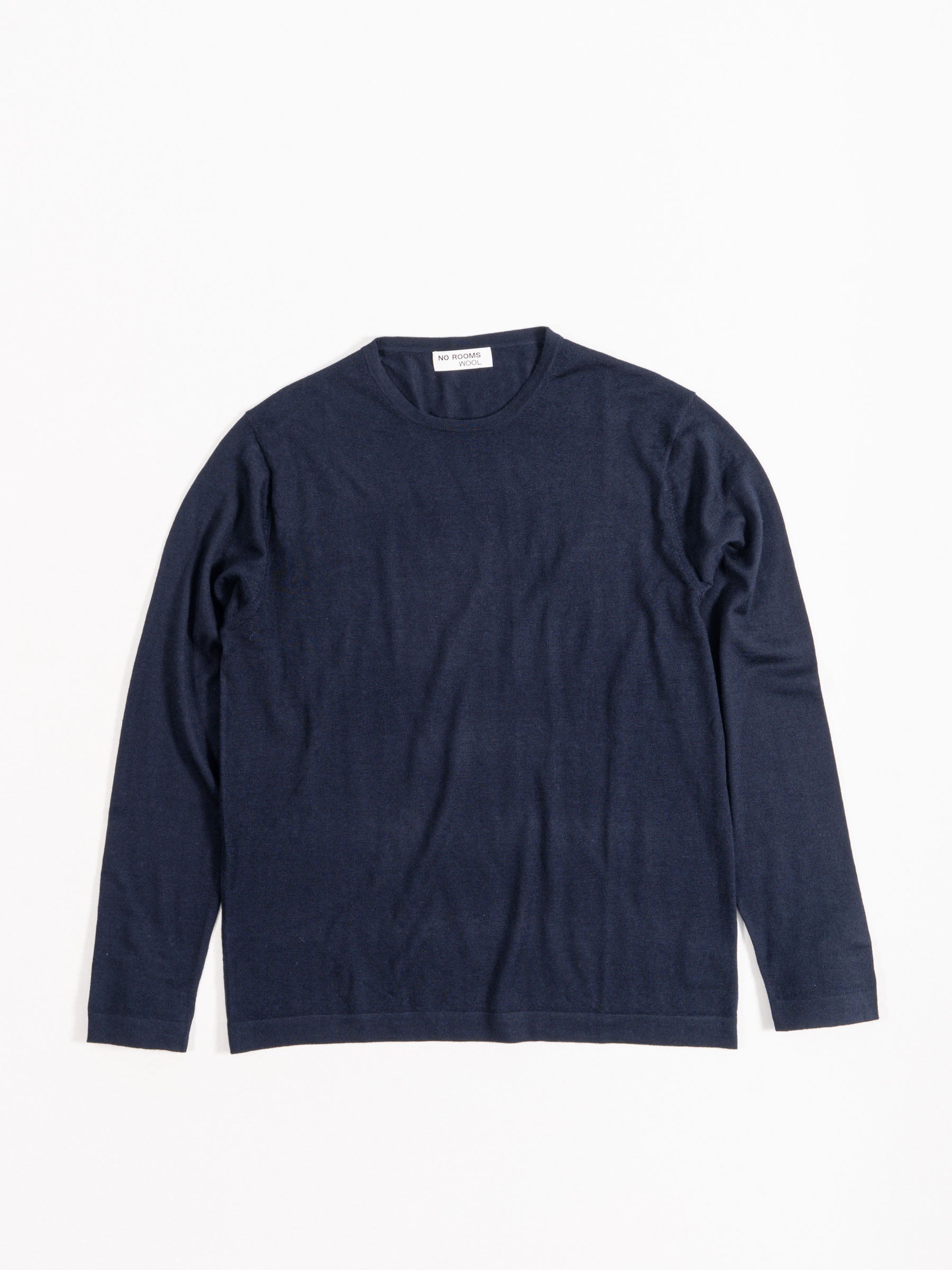 No Rooms Wool Classic Crewneck Sweater Navy Blue