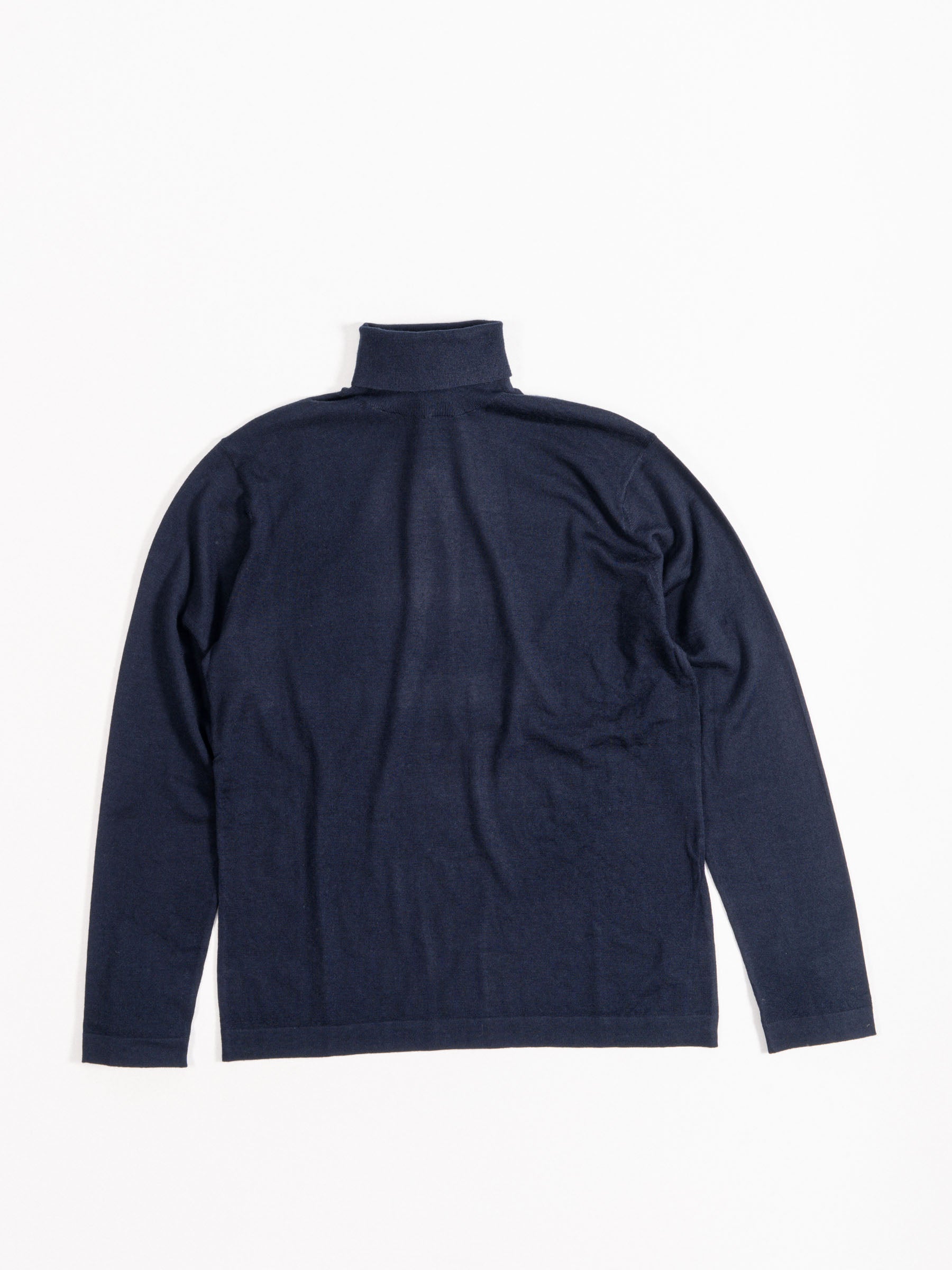 No Rooms Wool Classic Rollerneck Sweater Navy Blue