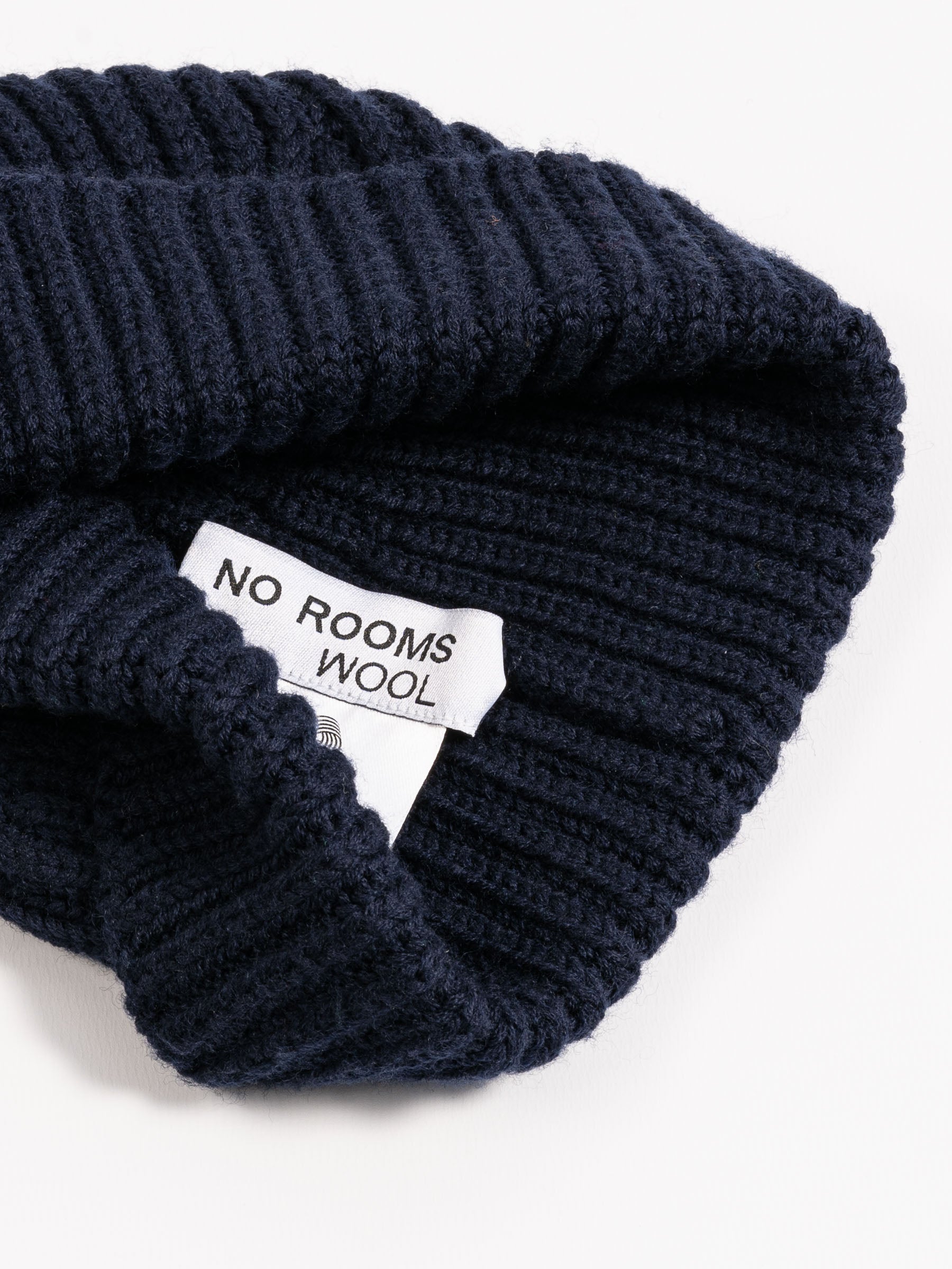 No Rooms Wool Beanie Short Navy Blue