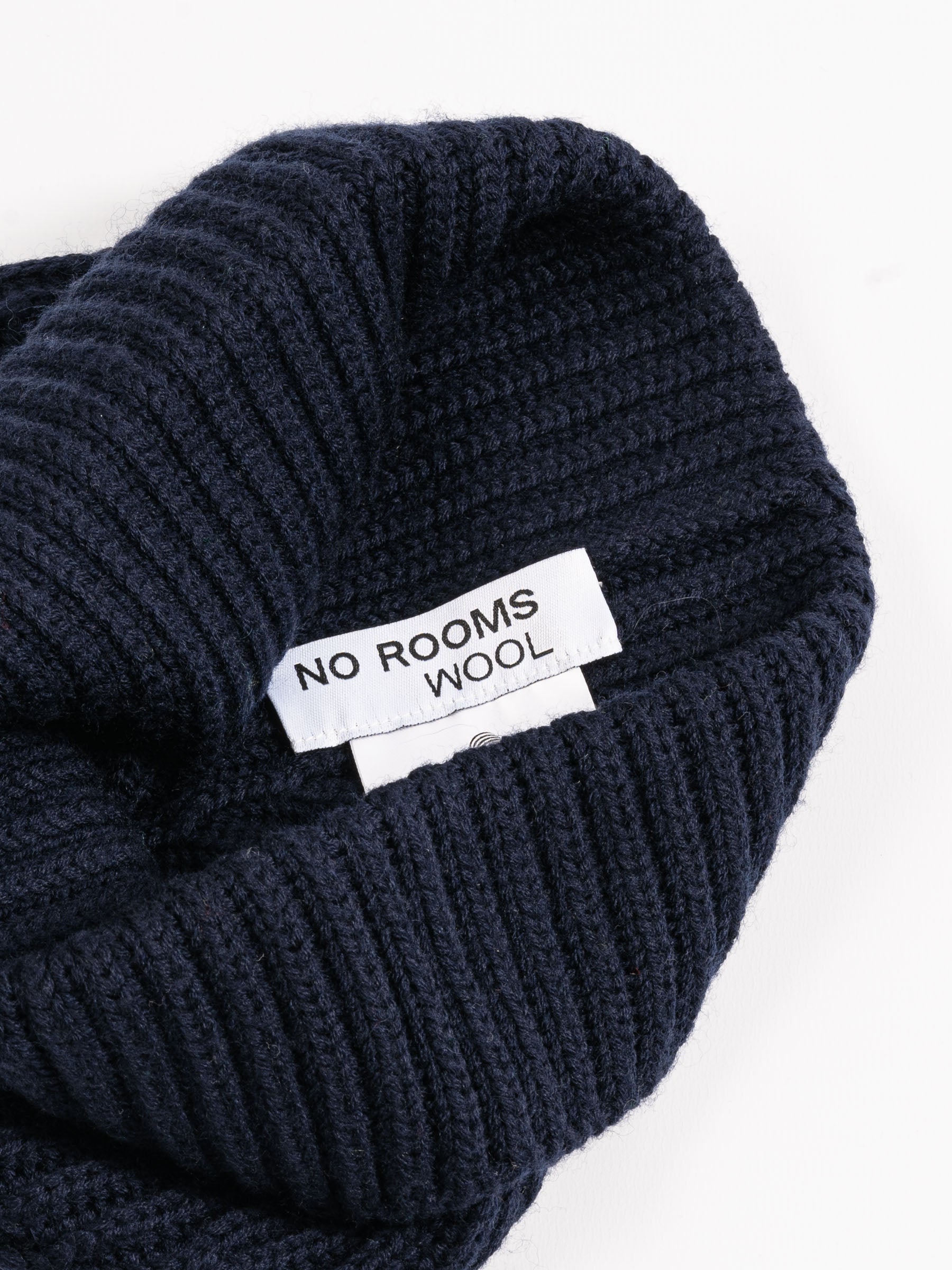 No Rooms Wool Beanie Long Navy Blue