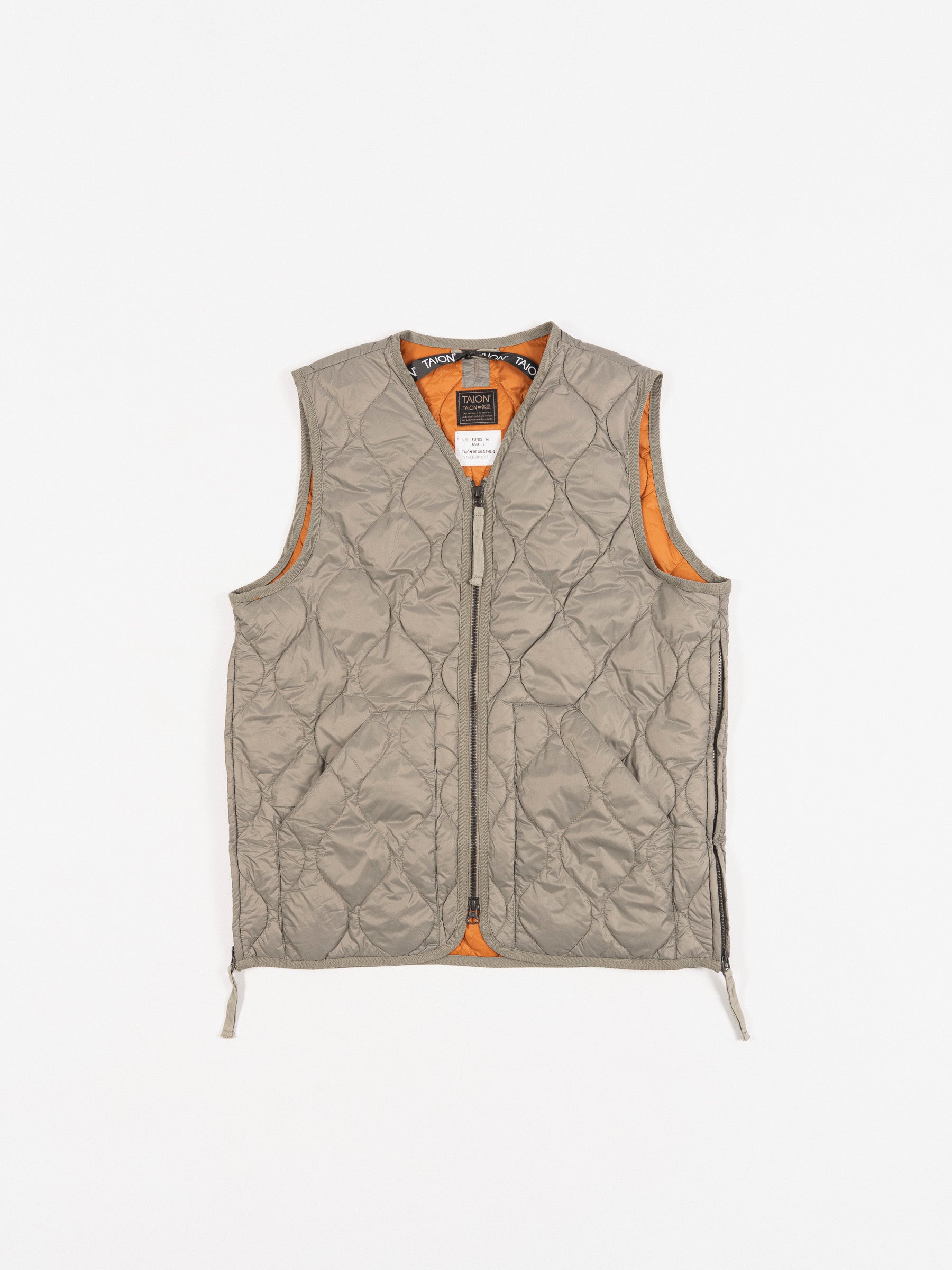 Military Zip V-Neck Down Vest Sage Green