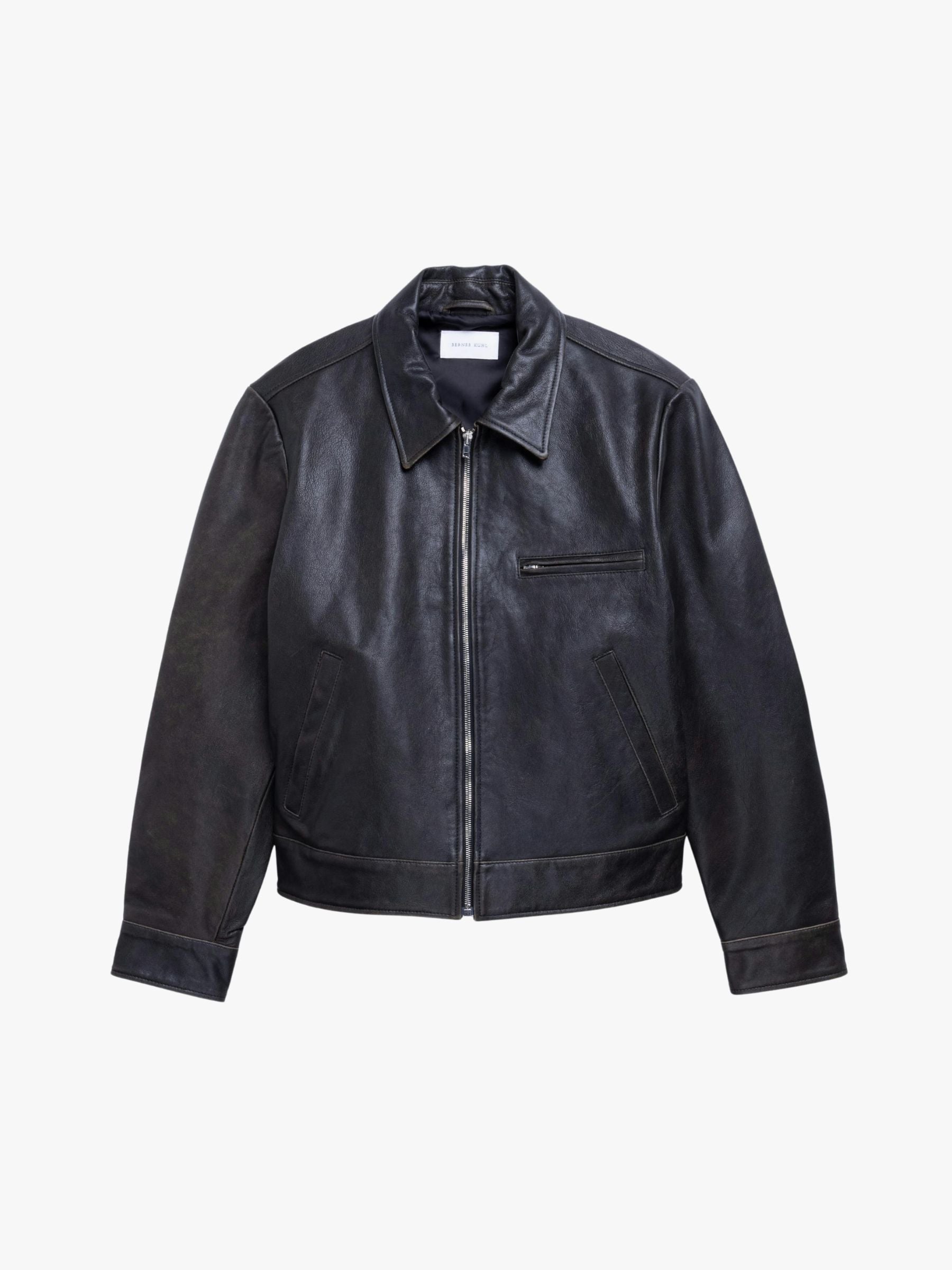Berner Kuehl Moto Distressed Leather Jacket Black