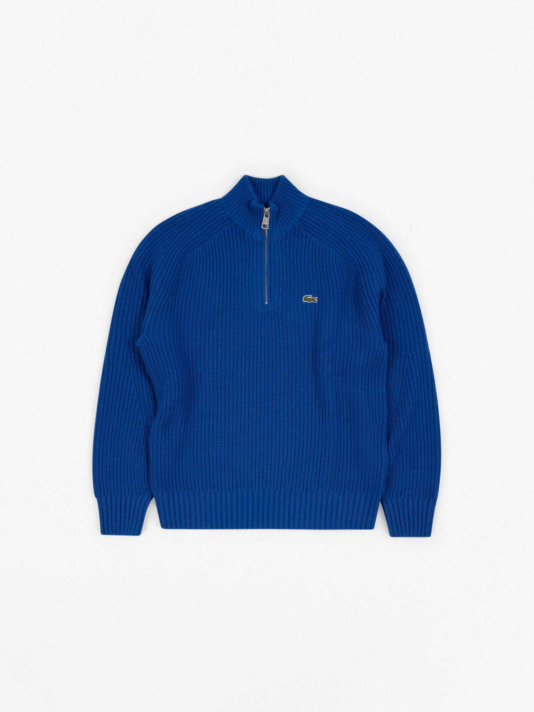 Zipped High Neck Wool Sweater Blue