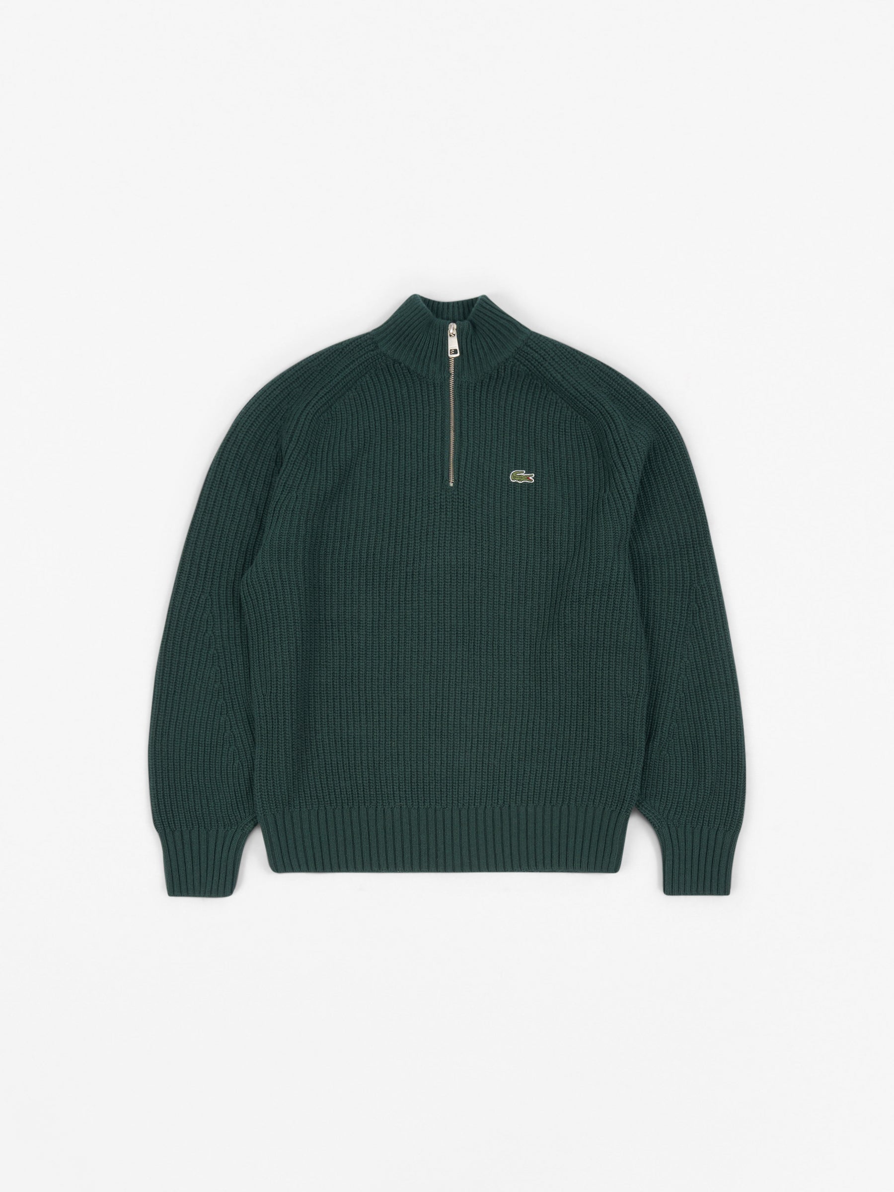 Zipped High Neck Wool Sweater Dark Green