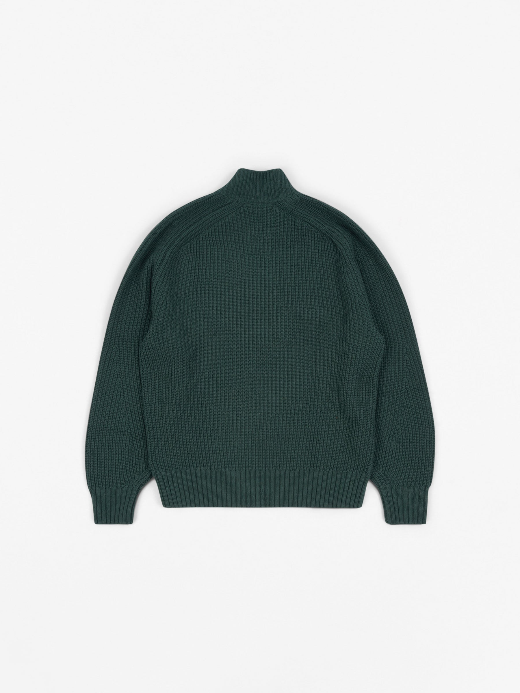 Zipped High Neck Wool Sweater Dark Green