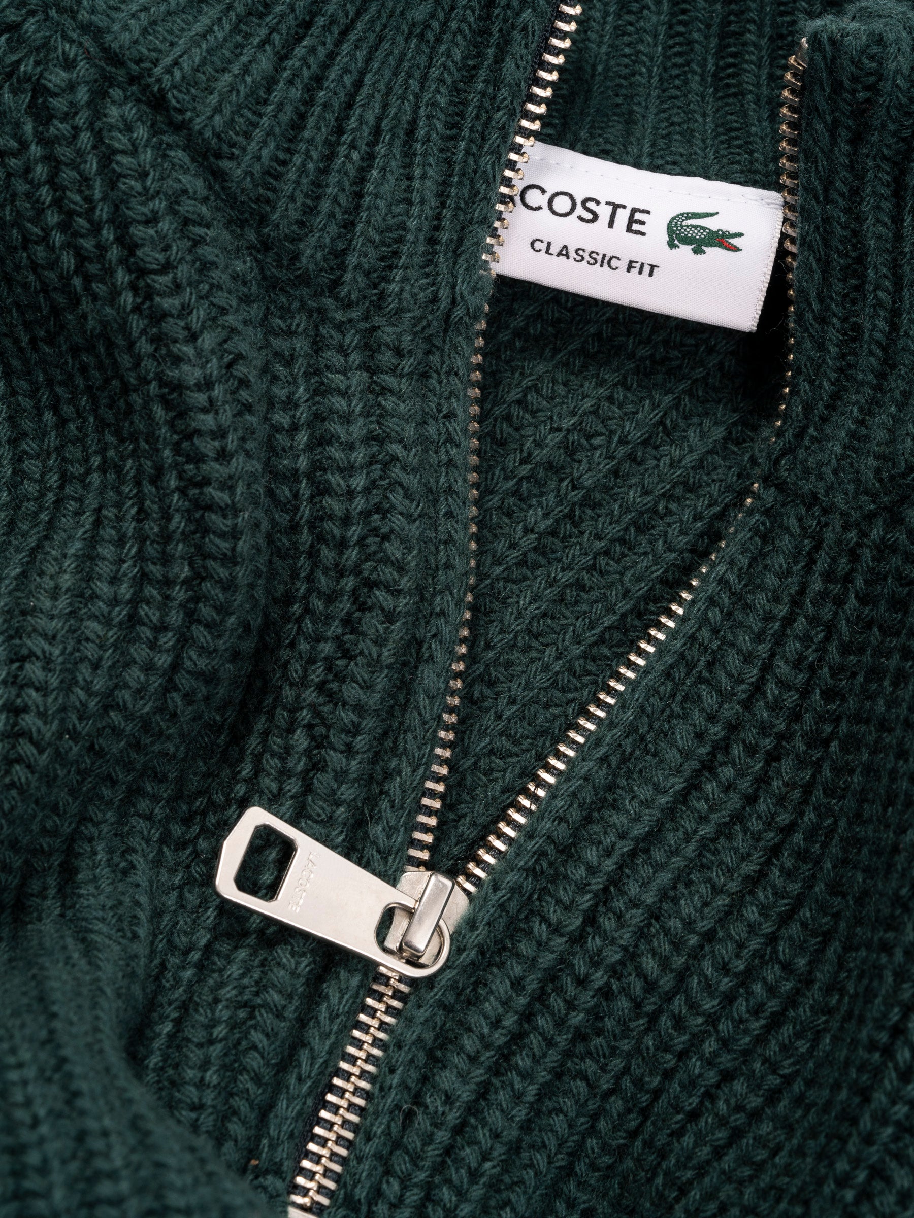 Zipped High Neck Wool Sweater Dark Green