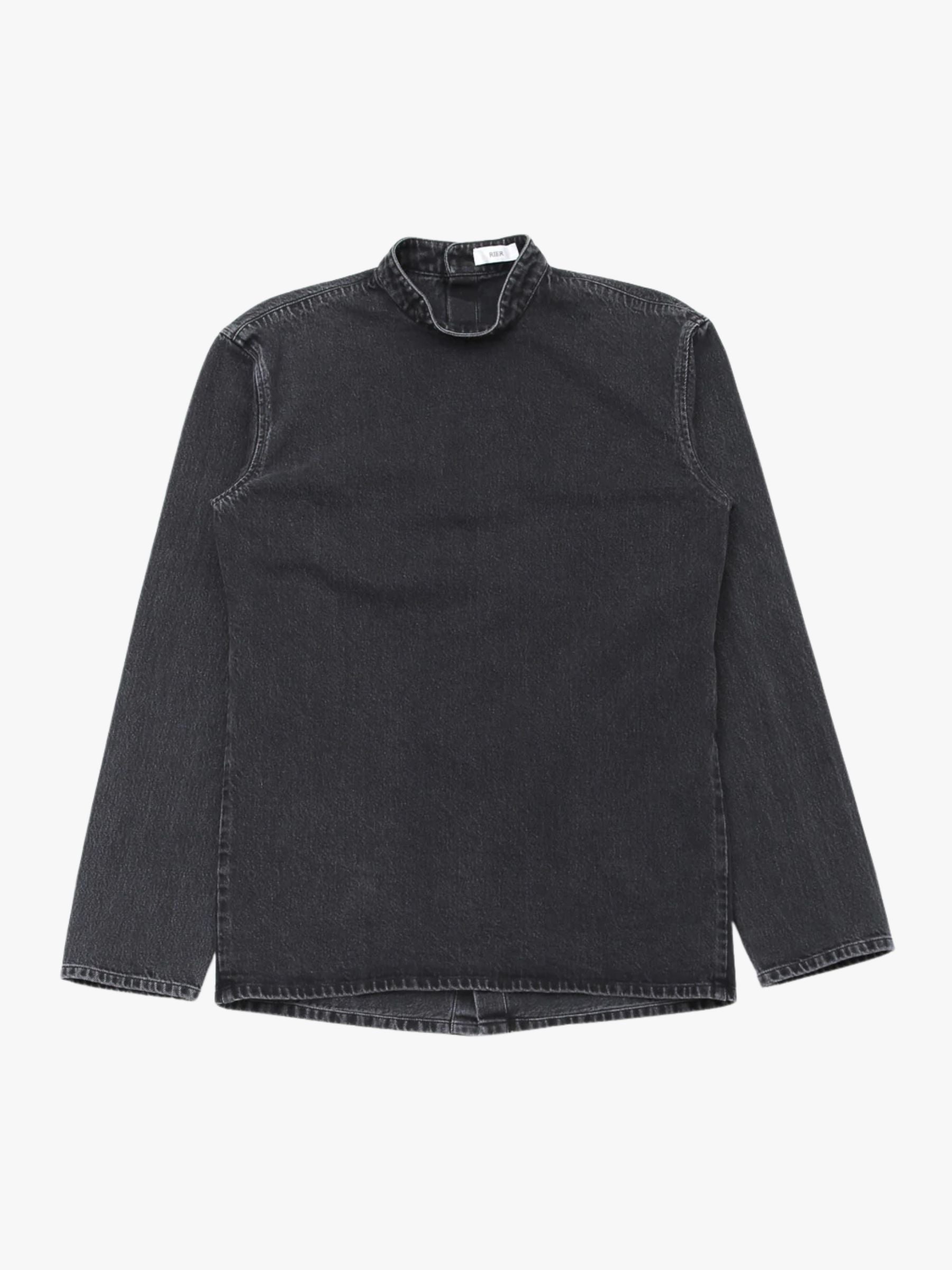 Rier Band Collar Denim Top Black